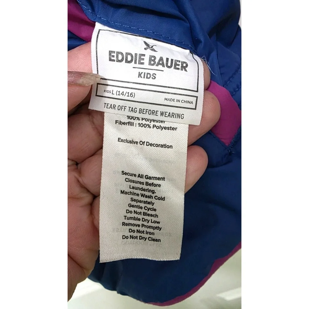 Eddie Bauer‎ Kids Reversible Hooded Jacket L (14/16) Purple & Blue Sherpa Lining